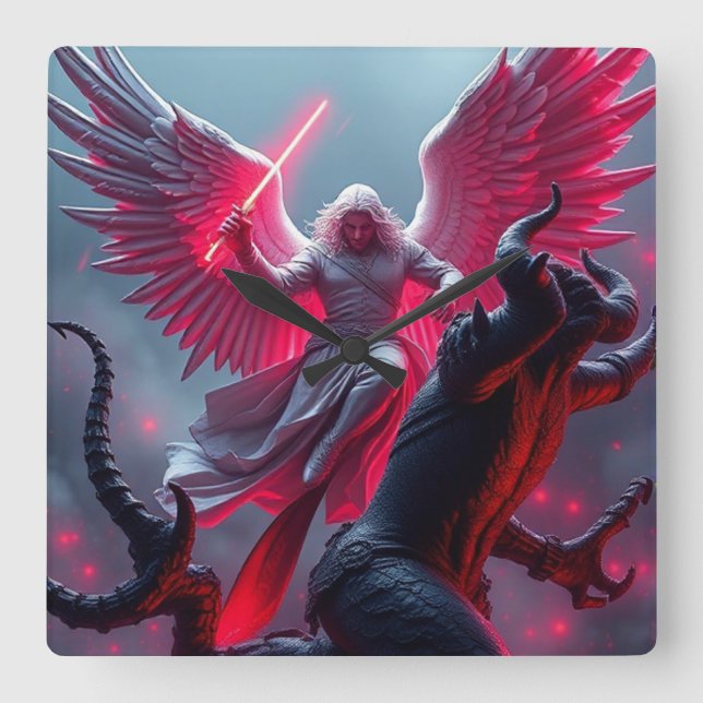 Reloj Cuadrado San Miguel el Arcángel sacude el Dragón Wall Cl (Anverso)