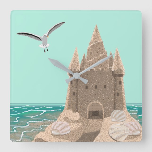 Reloj Cuadrado Sandcastle Seagull square wall clock (Anverso)
