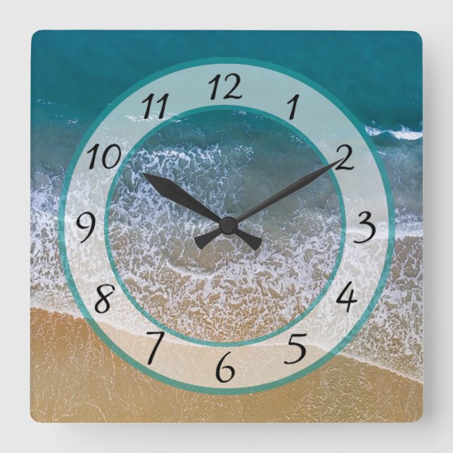 Reloj Cuadrado Sandy Beach Shore Ocean Waves Clock (Anverso)