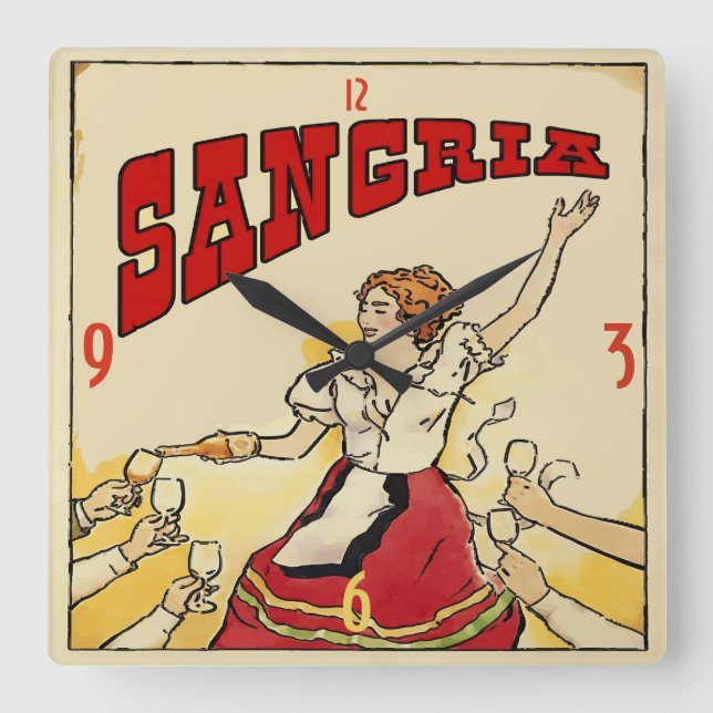 Reloj Cuadrado Sangria Vintage Style (Anverso)