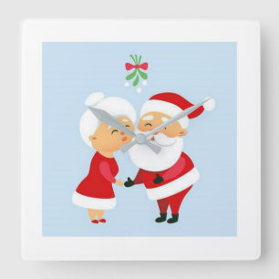 RELOJ CUADRADO "SANTA AND MRS. CLAUS KISSING" CHRISTMAS CLOCK