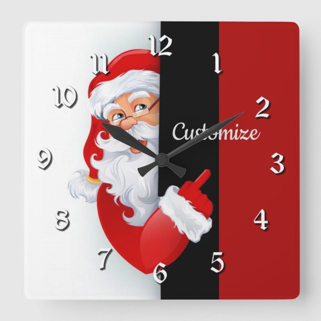 Reloj Cuadrado Santa blanca y roja personalizada (Anverso)