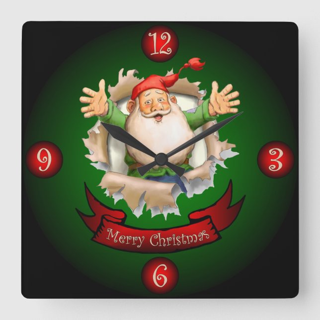 Reloj Cuadrado Santa Breakthrough ~  Merry Christmas Greetings ~ (Anverso)