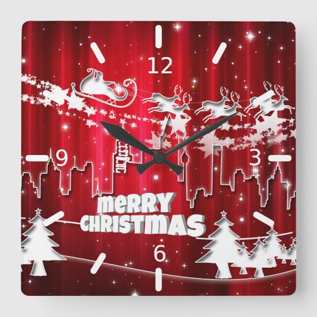 Reloj Cuadrado Santa Claus at work Square Wall Clock (Anverso)
