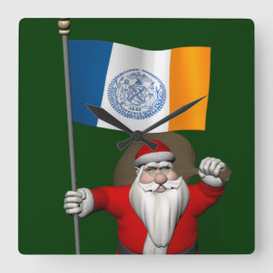 Reloj Cuadrado Santa Claus Con El Diseño De La Ciudad De Nueva Yo