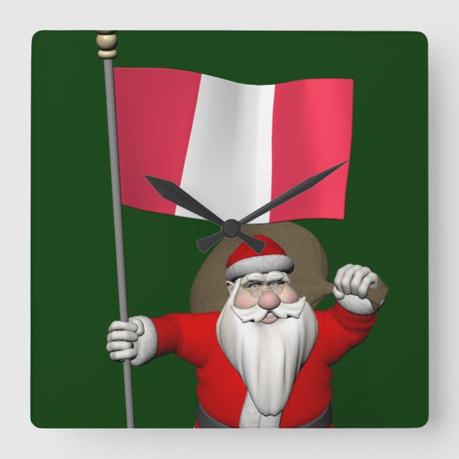 Reloj Cuadrado Santa Claus Con El Fin Del Perú (Anverso)