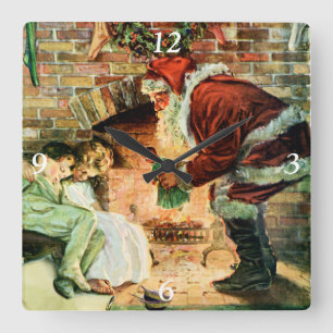 Reloj Cuadrado Santa Claus Delivering Presents