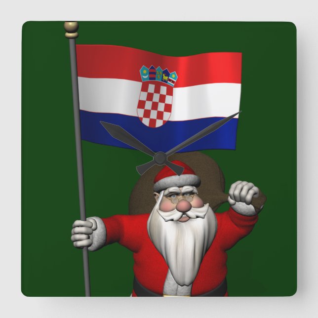 Reloj Cuadrado Santa Claus visitando Croacia (Anverso)