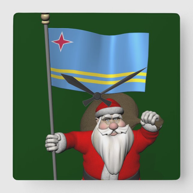 Reloj Cuadrado Santa Claus With Ensign Of Aruba (Anverso)