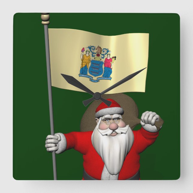 Reloj Cuadrado Santa Claus With Ensign Of New Jersey (Anverso)