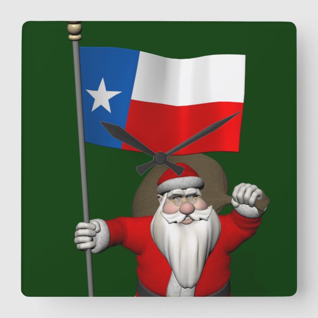 Reloj Cuadrado Santa Claus With Ensign Of Texas (Anverso)