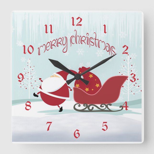 Reloj Cuadrado Santa Sleigh Christmas (Anverso)