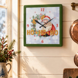 Reloj Cuadrado Santa Vintage y Pan de Jengibre Ho-Ho-Ho