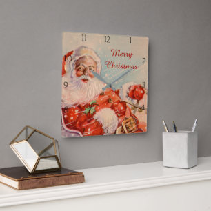 Reloj Cuadrado Santas Sleigh Ride Vintage Christmas Clock