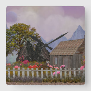 Reloj Cuadrado santuario de flamingo de plástico rosa penfield