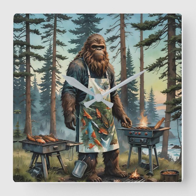 Reloj Cuadrado Sasquatch Fish Grillmaster Dad (Anverso)