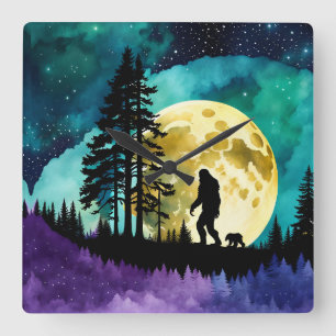 Reloj Cuadrado Sasquatch y Oso en la montaña