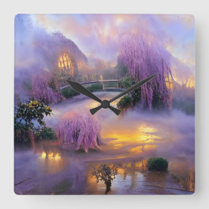 Reloj Cuadrado Sauces de sauce al atardecer junto al estanque