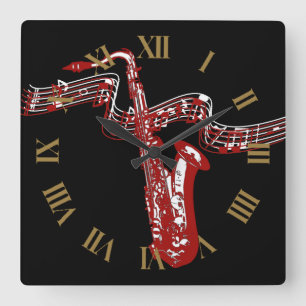 Reloj Cuadrado Saxofón rojo elegante y genial