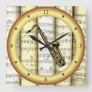 Reloj Cuadrado Saxofón ~ Rolling Sheet Music ~ Gold Ring ~ * ~ ~