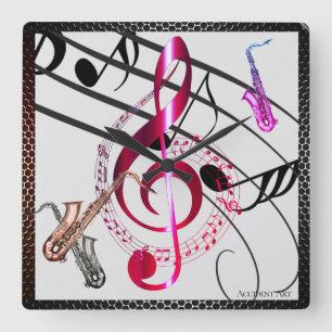 Reloj Cuadrado Saxophones, Musical Notes, Keeping Time on a