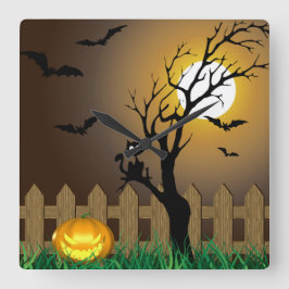 Reloj Cuadrado Scary Halloween Garden Scene
