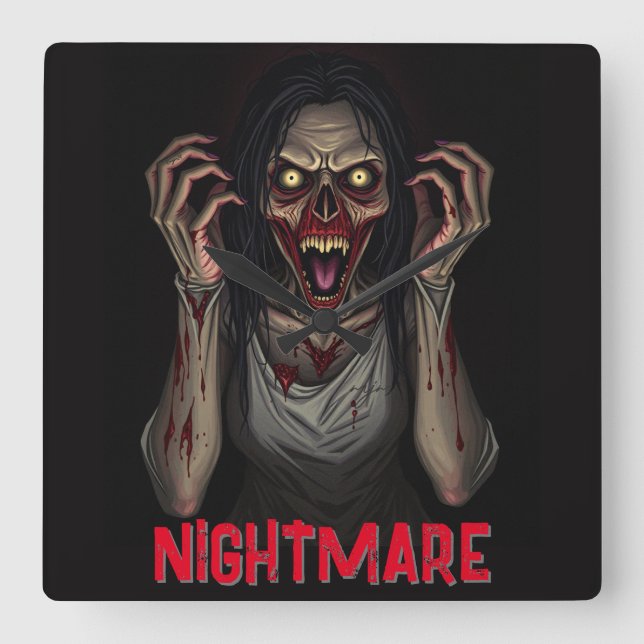 Reloj Cuadrado Scary Vampire escalofriante Chica Zombie (Anverso)