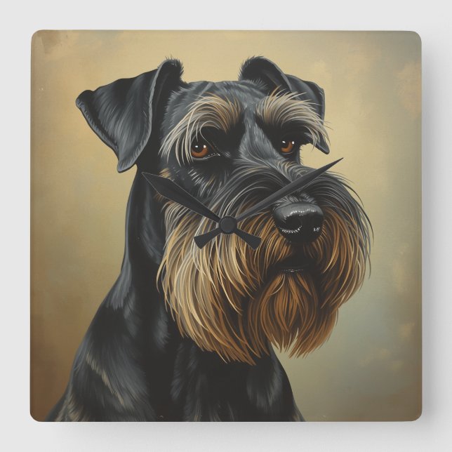 Reloj Cuadrado Schnauzer gigante (Anverso)