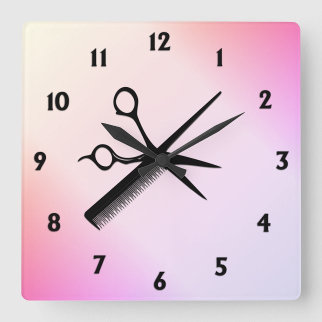 Reloj Cuadrado Scissor and Comb Pink (Anverso)