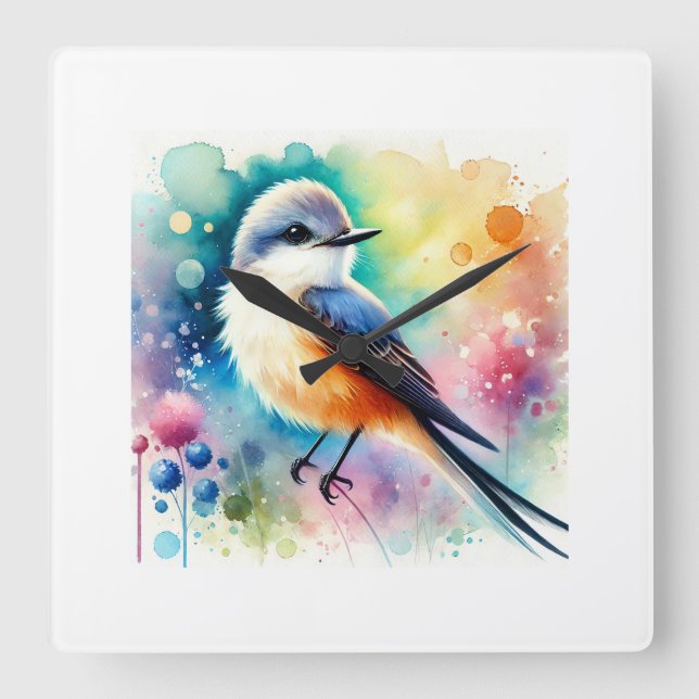 Reloj Cuadrado Scissortailed Flycatcher 010924AREF121 - Watercolo (Anverso)