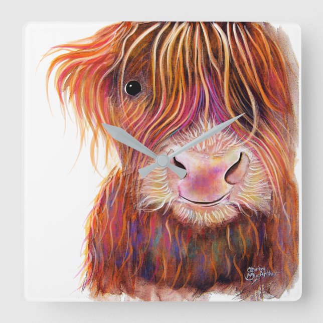 Reloj Cuadrado SCoTTiSH HigHLaND CoW ' THe KiD 2 ' de SHiRLeY Mac (Anverso)