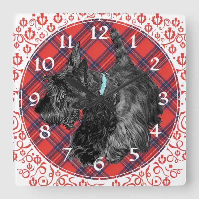 Reloj Cuadrado Scottish Terrier Clock (Anverso)