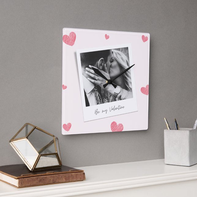 Reloj Cuadrado Sé mi Valentín | foto personalizada | Corazón rojo (Subido por el creador)