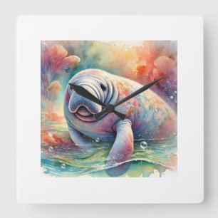 Reloj Cuadrado Sea Cow Manatee 131024AREF116 - Watercolor