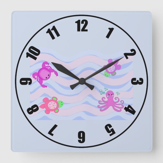 Reloj Cuadrado Sea Critters Nursery Decor (Anverso)