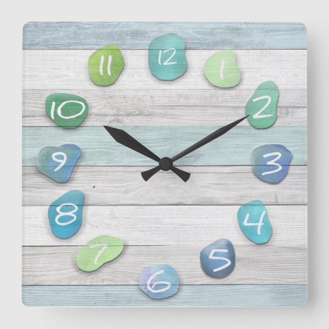 Reloj Cuadrado Sea Glass Beach Driftwood Ocean (Anverso)