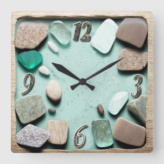 Reloj Cuadrado Sea Glass Ocean Stones Driftwood