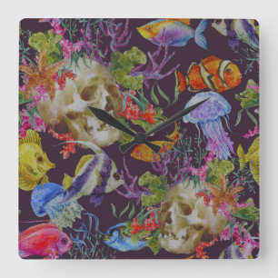 Reloj Cuadrado Sea Life Grunge Pattern