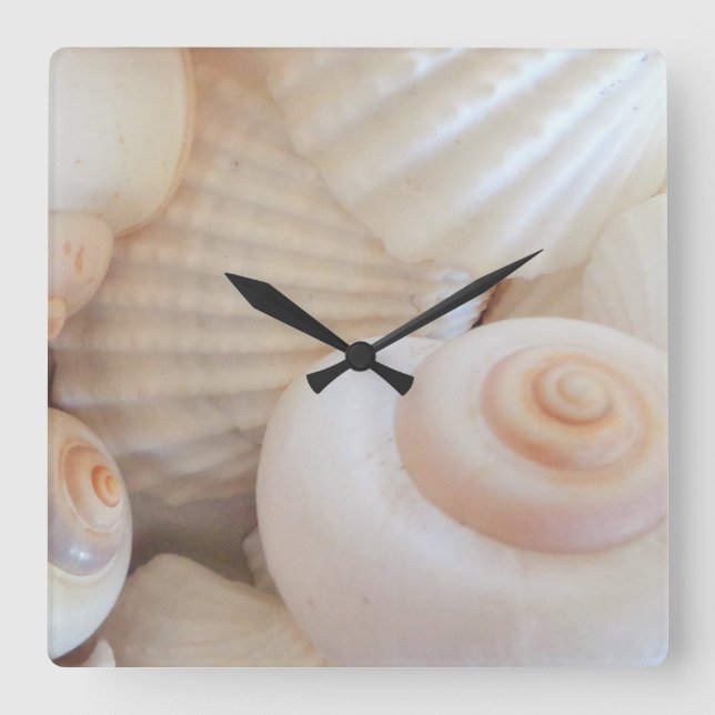 Reloj Cuadrado Sea Shells, Summer Beach Exotic Tropical Clock (Anverso)