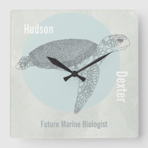 Reloj Cuadrado Sea Turtle For Beach House or Marine Biologist's