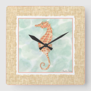 Reloj Cuadrado Seahorse del naranja del océano
