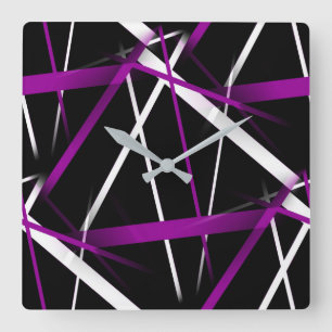 Reloj Cuadrado Seamless Abstract Purple and White Lines On Black