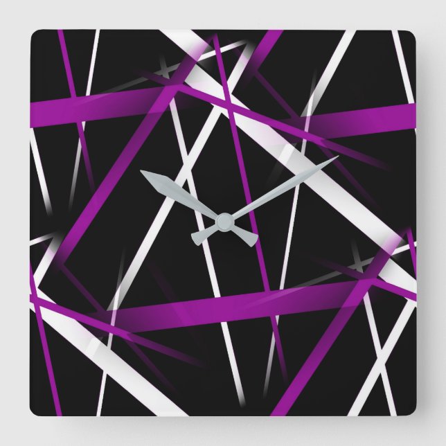 Reloj Cuadrado Seamless Abstract Purple and White Lines On Black (Anverso)