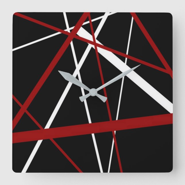 Reloj Cuadrado Seamless Abstract Red and White Lines On Black Bac (Anverso)
