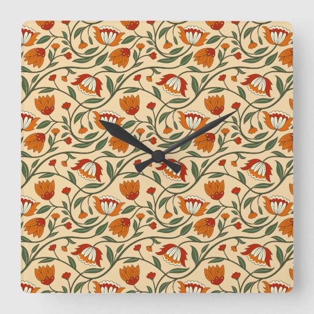 Reloj Cuadrado Seamless floral pattern in beige background (Anverso)