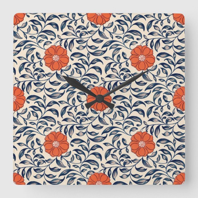 Reloj Cuadrado Seamless floral pattern with vibrant orange flower (Anverso)
