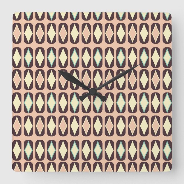 Reloj Cuadrado Seamless geometric pattern in dark brown leaf  (Anverso)