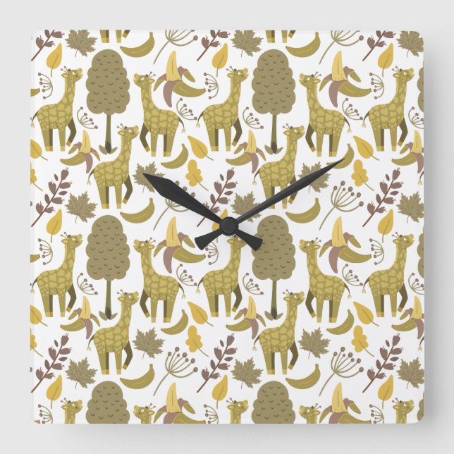 Reloj Cuadrado Seamless pattern Giraffe yellow white background (Anverso)