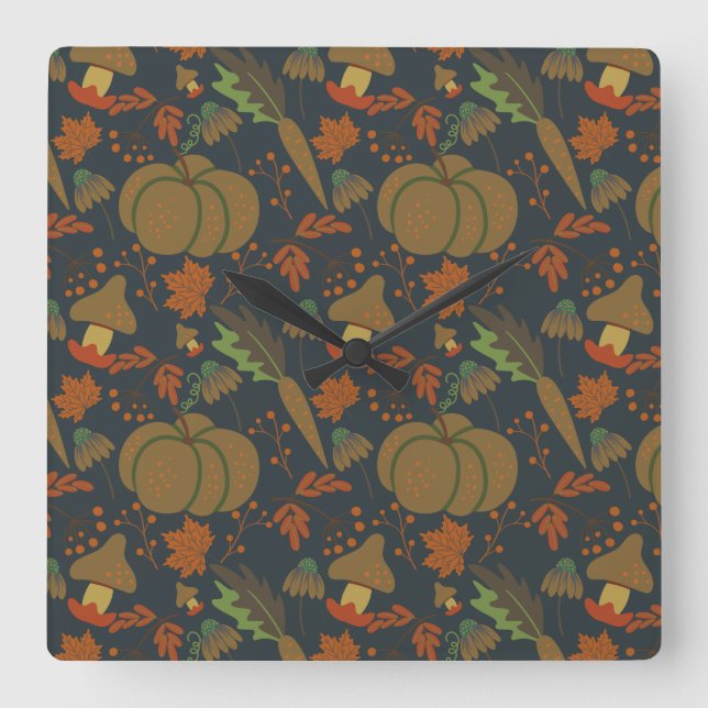 Reloj Cuadrado Seamless pattern Pumpkin & carrot dark background (Anverso)