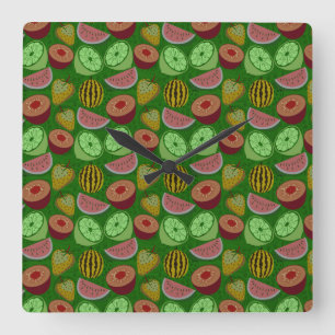 Reloj Cuadrado Seamless pattern tropical fruit & green background